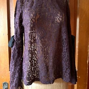 Loft open lace see thru a line top w fit to bell sleeve with ties sz M dressy